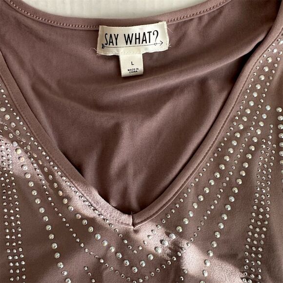 SAY WHAT? Women's L Mauve Sleeveless Embellished Knit Dress Mock Neck Casual - Picture 5 of 5